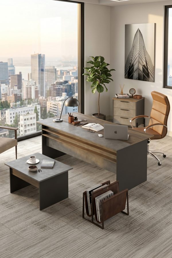 Vista ABC Ofis Büro Masa Takımı Kahve-Beton-Antrasit VS7-CGA