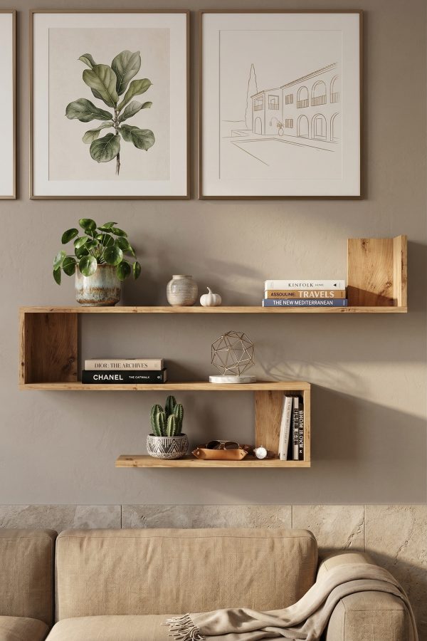 Shelf R10 Modern Duvar Rafı Kitaplık Atlantik Çam WL10-A