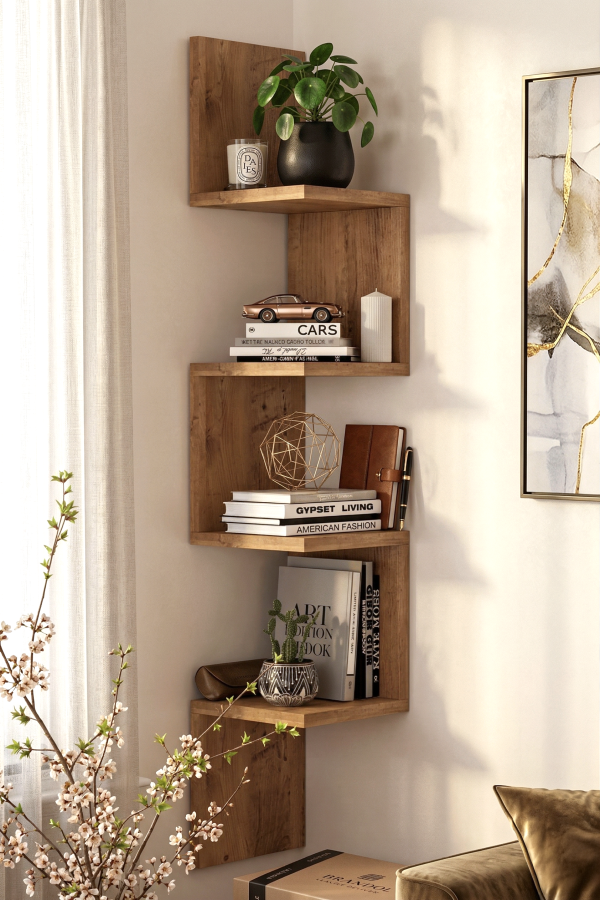 Shelf R9 Köşe Duvar Rafı Modern Kitaplık Atlantik Çam WL9-A