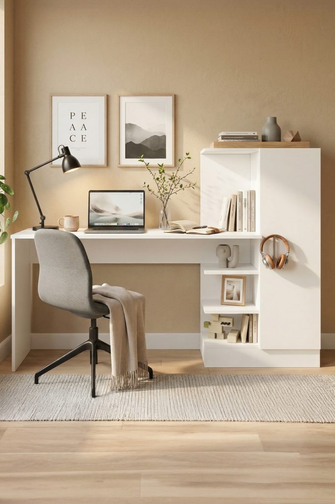 Laura Çalışma Masası Kitaplık Raf Beyaz CT2-W