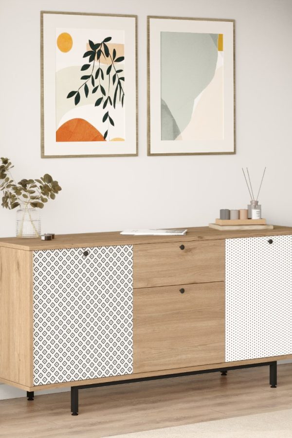 Crea Konsol 3 Kapaklı Çekmeceli Metal Ayaklı Uv Baskı 160cm Sepet-Beyaz CA4-SWU