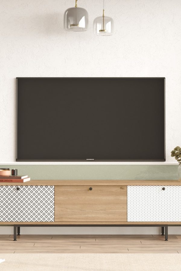 Crea Tv Ünitesi Sehpası Metal Ayaklı Uv Baskı 180cm Sepet-Beyaz CA1-SWU