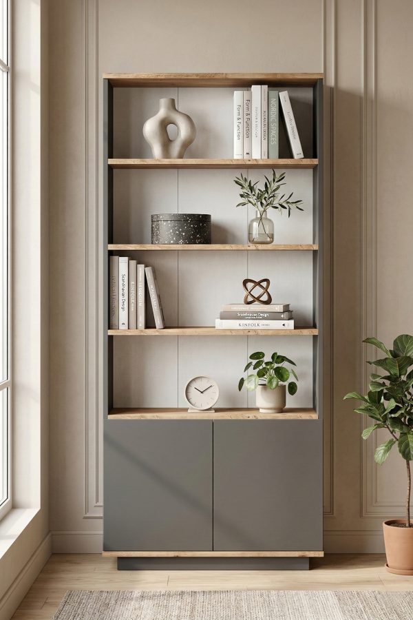 Future Kitaplık Raf 2 Kapaklı Raflı 168cm Çam-Antrasit FR16-AA