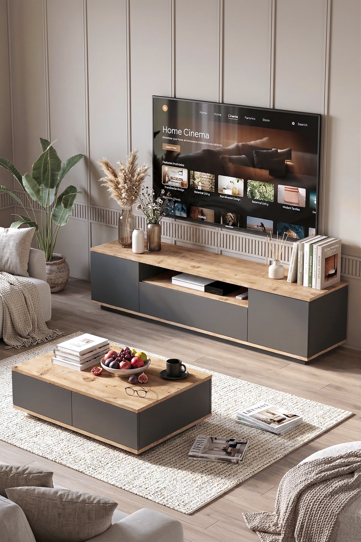 Future Tv Ünitesi Orta Sehpa 2'Li Set Çam-Antrasit FR17-AA