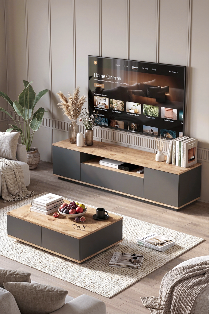 Future Tv Ünitesi Orta Sehpa 2'Li Set Çam-Antrasit FR17-AA