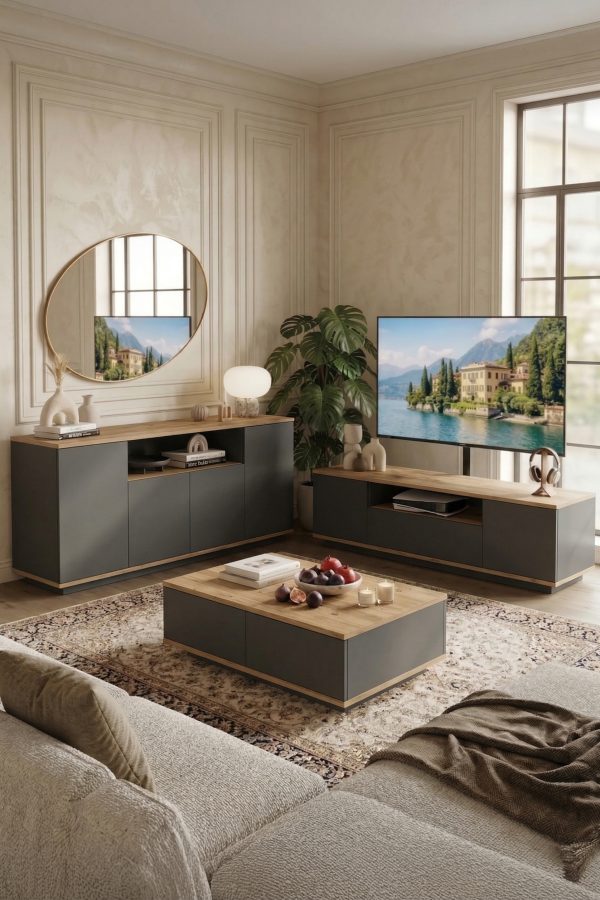 Future Tv Ünitesi Orta Sehpa Konsol 3'Lü Set Çam-Antrasit FR18-AA