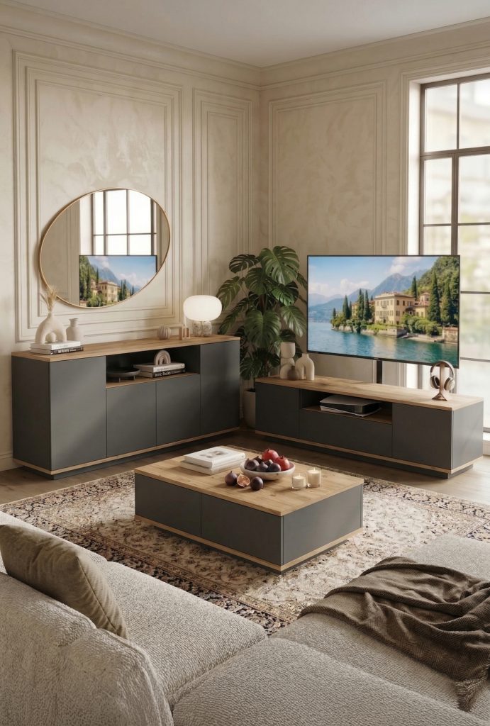 Future Tv Ünitesi Orta Sehpa Konsol 3'Lü Set Çam-Antrasit FR18-AA