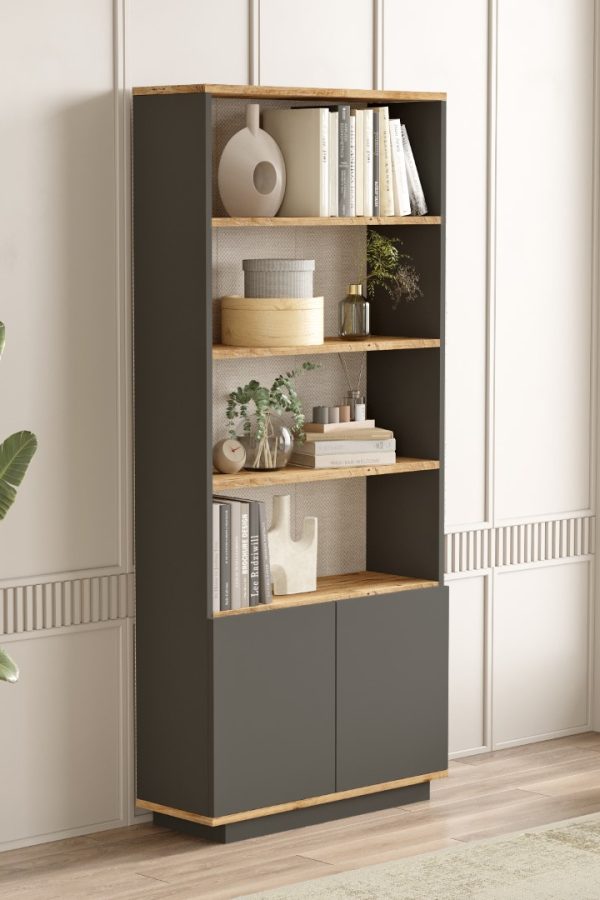 Future Kitaplık Raf 2 Kapaklı Raflı 168cm Çam-Antrasit FR16-AA