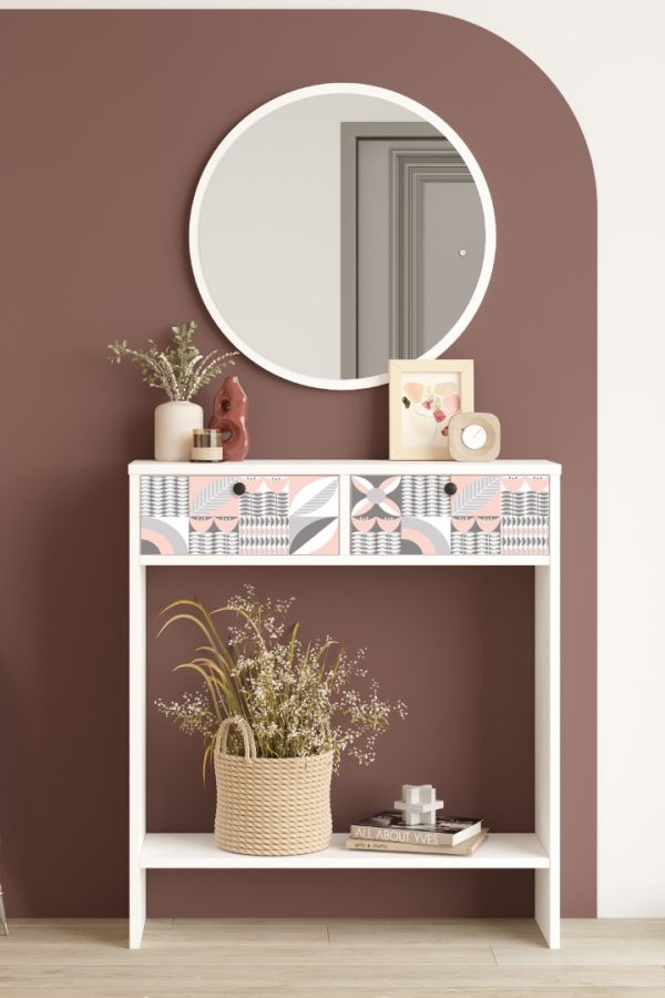 Larris Aynalı Dresuar 2 Kapaklı Beyaz Uv Baskı LR1-WU