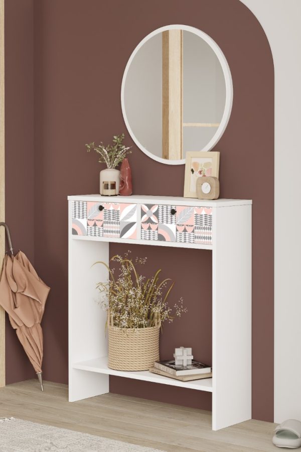 Larris Aynalı Dresuar 2 Kapaklı Beyaz Uv Baskı LR1-WU