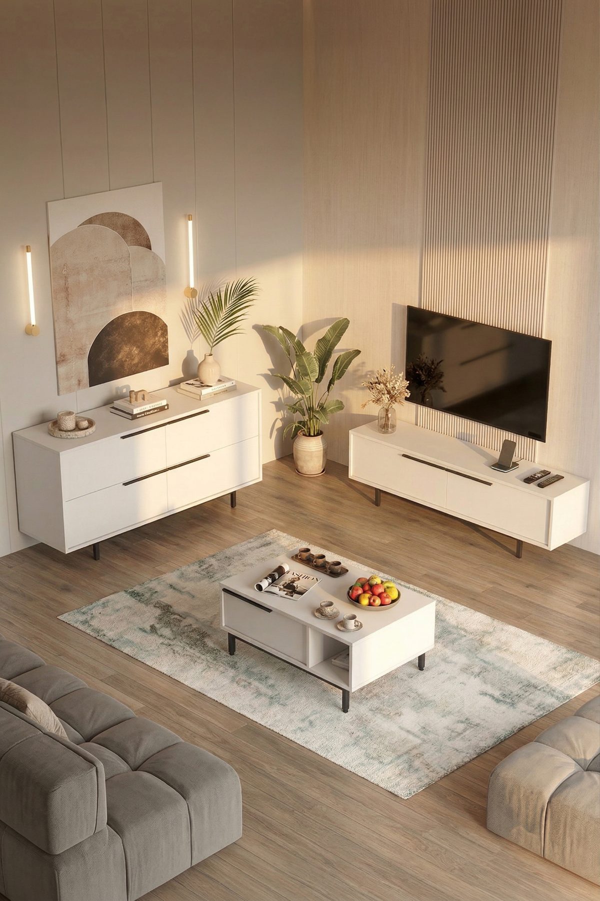 Ocean Tv Ünitesi Orta Sehpa Konsol 3'Lü Set Beyaz ON20-W