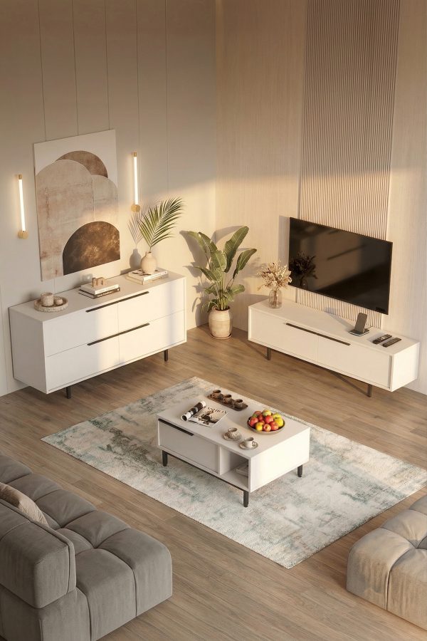 Ocean Tv Ünitesi Orta Sehpa Konsol 3'Lü Set Beyaz ON20-W