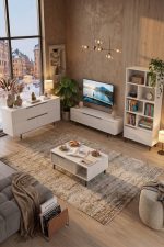 Ocean Tv Ünitesi Orta Sehpa Konsol Kitaplık 4'Lü Set Beyaz ON21-W