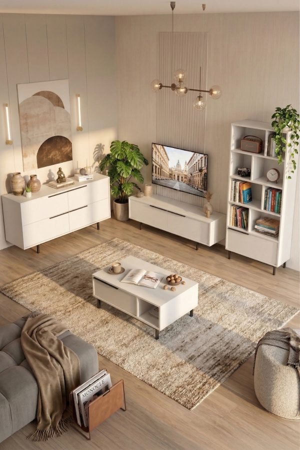 Ocean Tv Ünitesi Orta Sehpa Konsol Kitaplık 4'Lü Set Beyaz ON21-W