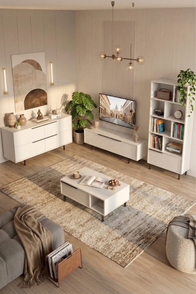 Ocean Tv Ünitesi Orta Sehpa Konsol Kitaplık 4'Lü Set Beyaz ON21-W