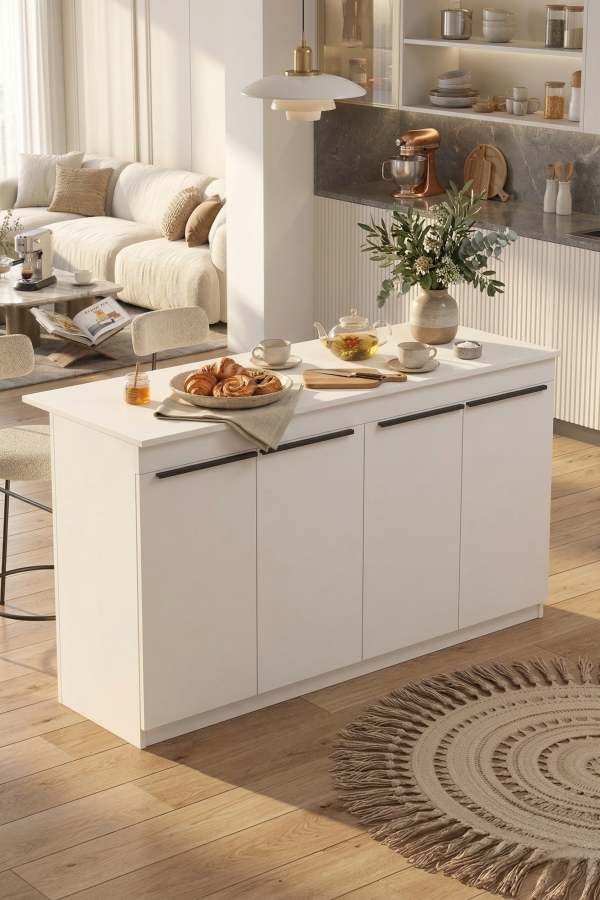 Orren Ada Mutfak Yemek Masası 4 Kapaklı 160cm Beyaz OR1-W