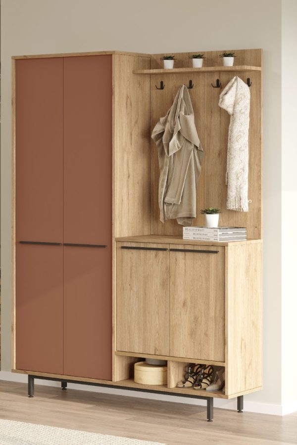 Oasis Portmanto Vestiyer Ayakkabılık Metal Ayaklı Sepet-Kiremit