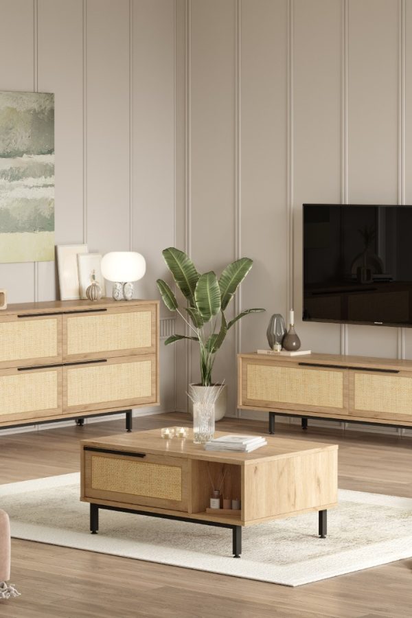 Ocean Tv Ünitesi Orta Sehpa Konsol 3'Lü Set Sepet-Uv Baskı Jüt ON20-SU