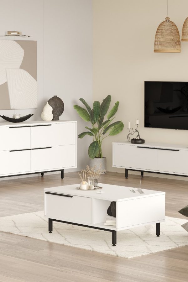 Ocean Tv Ünitesi Orta Sehpa Konsol 3'Lü Set Beyaz ON20-W