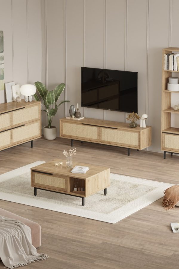 Ocean Tv Ünitesi Orta Sehpa Konsol Kitaplık 4'Lü Set Sepet-Uv Baskı Jüt ON21-SU