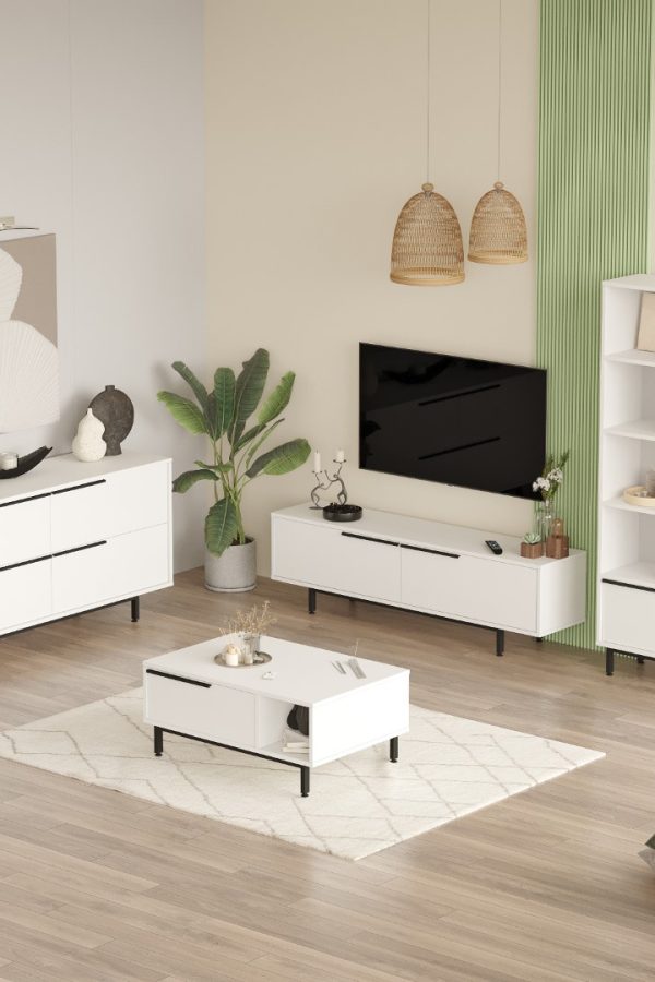 Ocean Tv Ünitesi Orta Sehpa Konsol Kitaplık 4'Lü Set Beyaz ON21-W