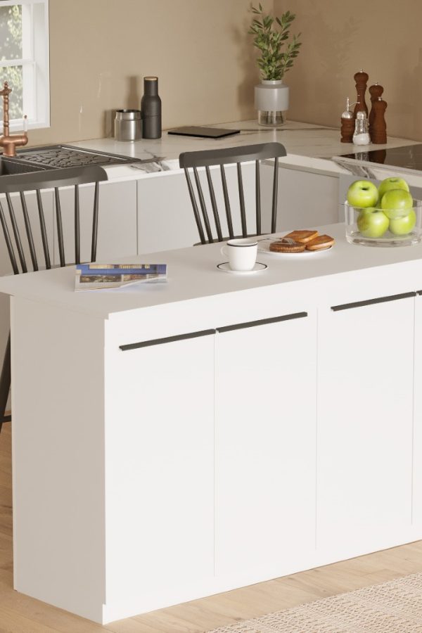 Orren Ada Mutfak Yemek Masası 4 Kapaklı 160cm Beyaz OR1-W