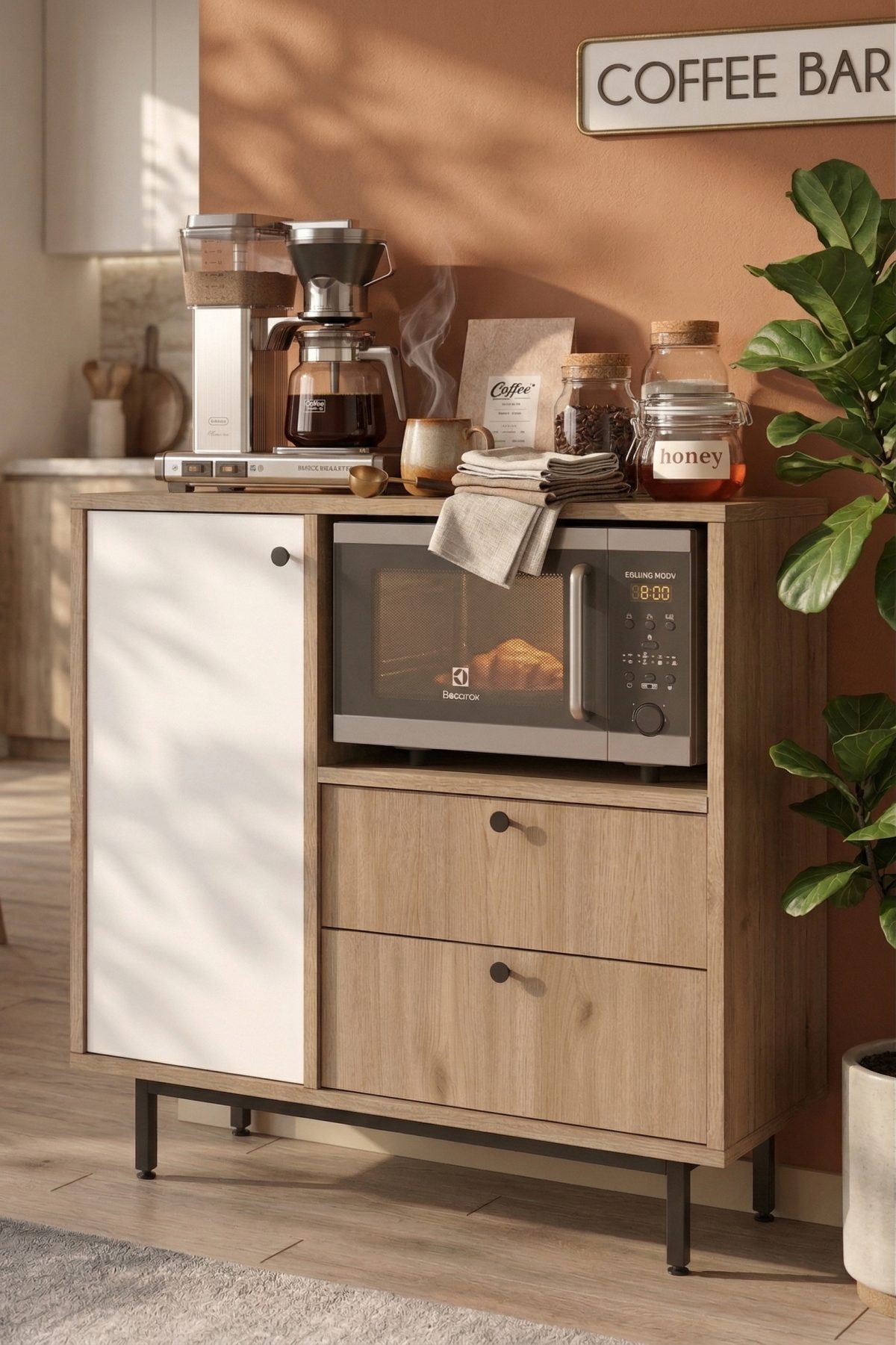 Royce Serisi Kahve Köşesi Çok Amaçlı Dolap Mutfak Dolabı Sepet-Beyaz RE1-SW