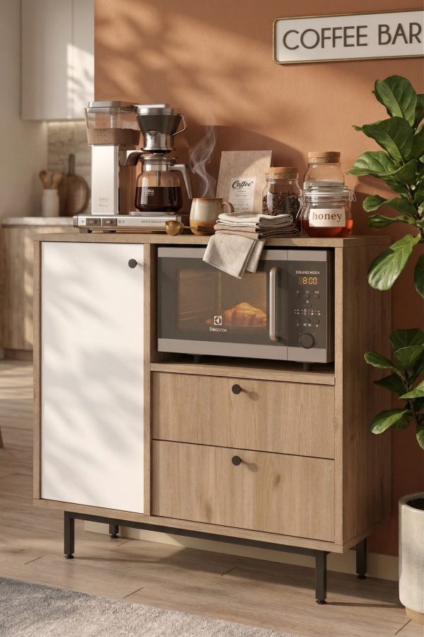 Royce Serisi Kahve Köşesi Çok Amaçlı Dolap Mutfak Dolabı Sepet-Beyaz RE1-SW