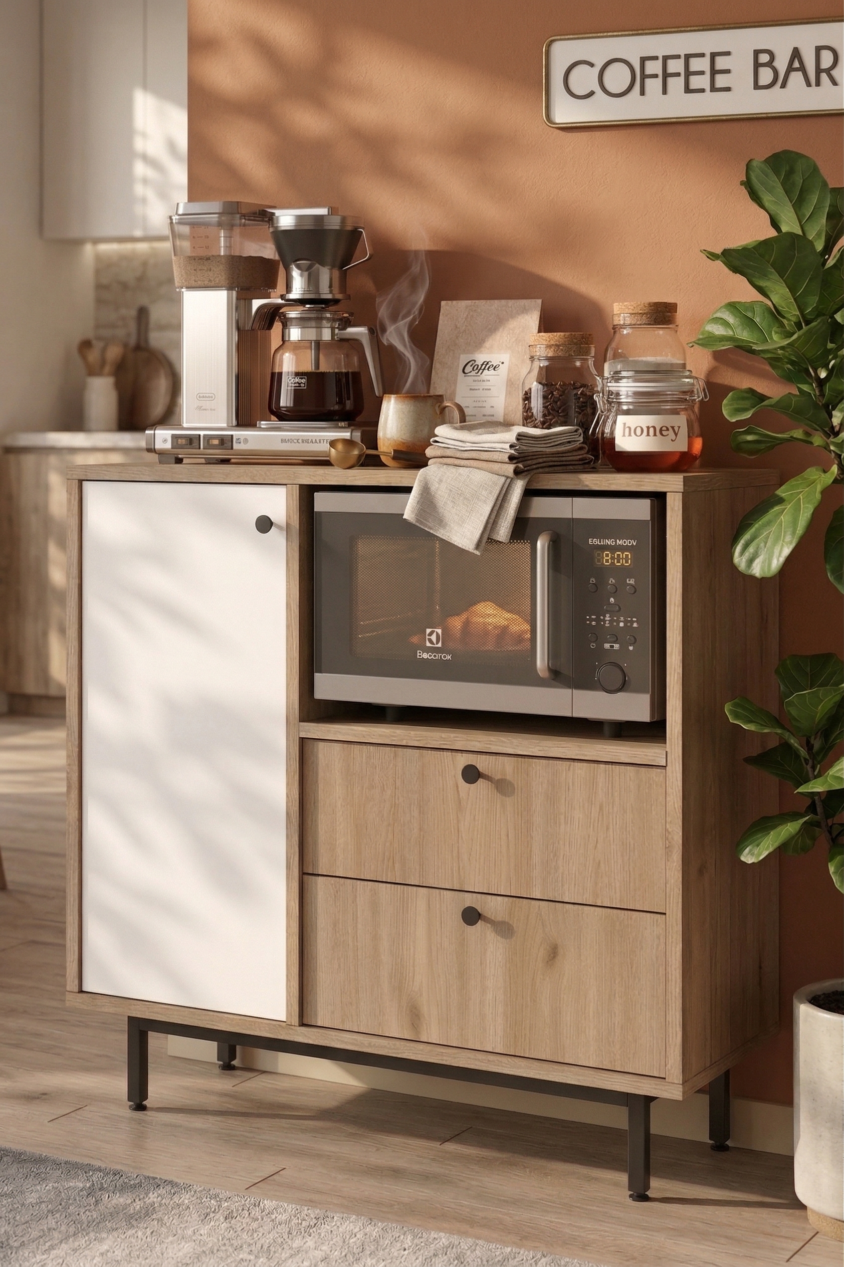 Royce Serisi Kahve Köşesi Çok Amaçlı Dolap Mutfak Dolabı Sepet-Beyaz RE1-SW