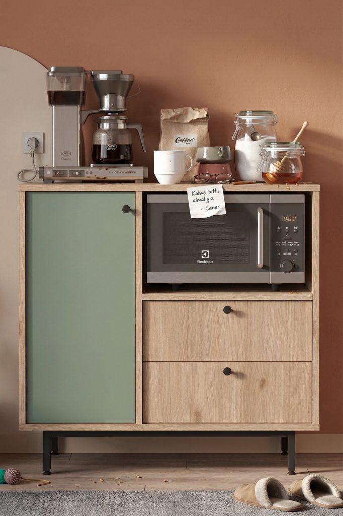 Royce Serisi Kahve Köşesi Çok Amaçlı Dolap Mutfak Dolabı Sepet-Ihlamur Yeşili RE1-SY