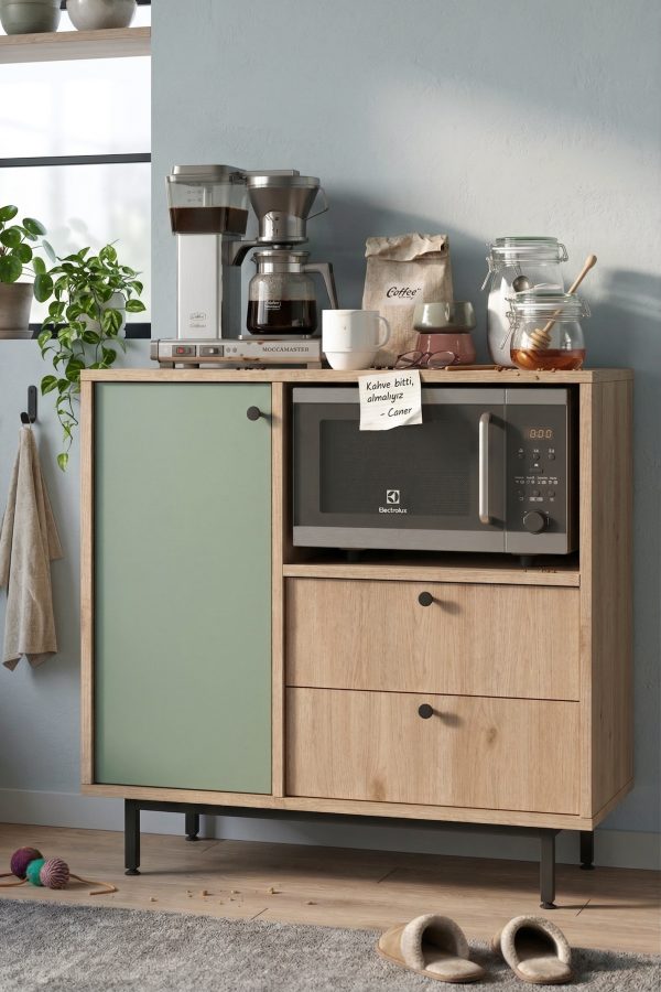 Royce Serisi Kahve Köşesi Çok Amaçlı Dolap Mutfak Dolabı Sepet-Ihlamur Yeşili RE1-SY