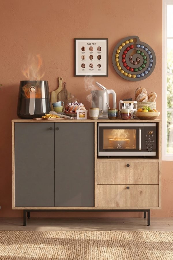 Royce Serisi Kahve Köşesi Çok Amaçlı Dolap Mutfak Dolabı Sepet-Antrasit RE2-SA