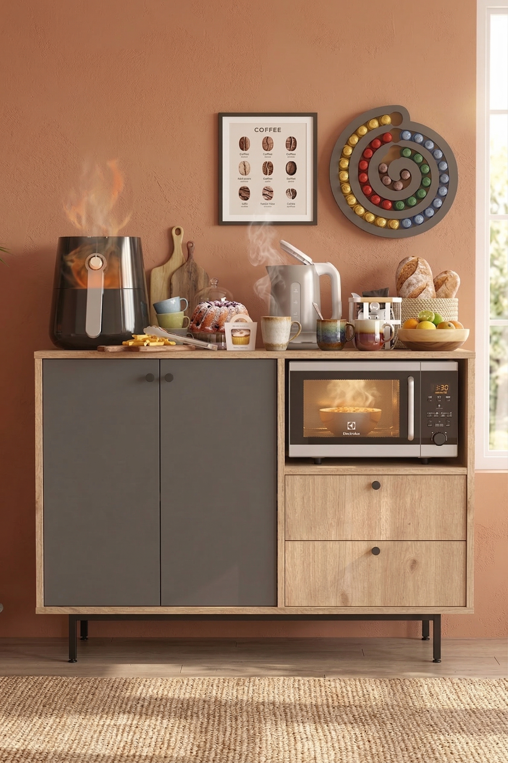 Royce Serisi Kahve Köşesi Çok Amaçlı Dolap Mutfak Dolabı Sepet-Antrasit RE2-SA