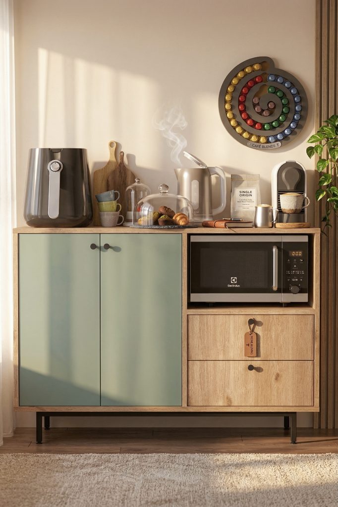 Royce Serisi Kahve Köşesi Çok Amaçlı Dolap Mutfak Dolabı Sepet-Ihlamur Yeşili RE2-SY