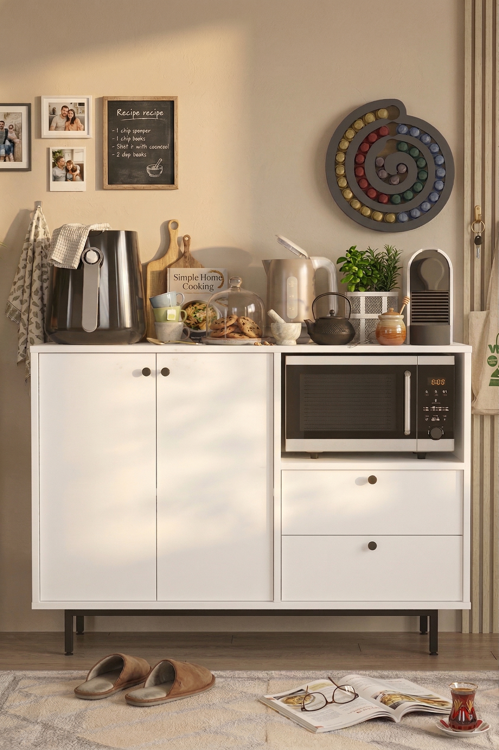 Royce Serisi Kahve Köşesi Çok Amaçlı Dolap Mutfak Dolabı Beyaz RE2-W