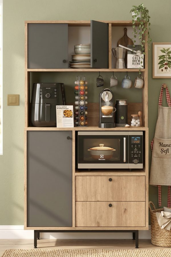 Royce Serisi Kahve Köşesi Çok Amaçlı Dolap Mutfak Dolabı Sepet-Antrasit RE3-SA