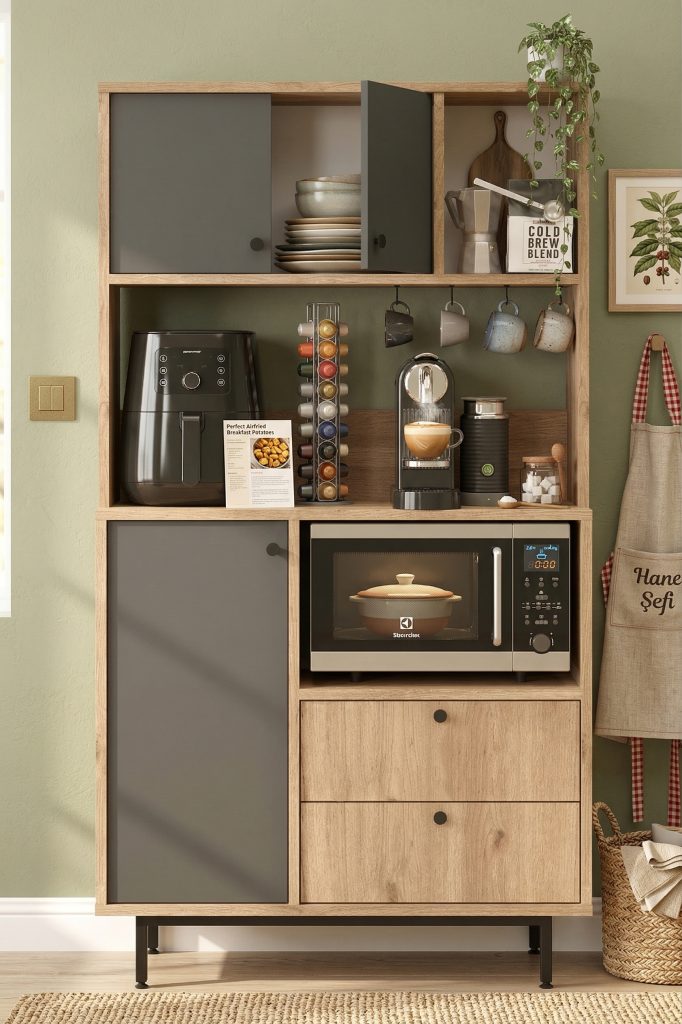 Royce Serisi Kahve Köşesi Çok Amaçlı Dolap Mutfak Dolabı Sepet-Antrasit RE3-SA