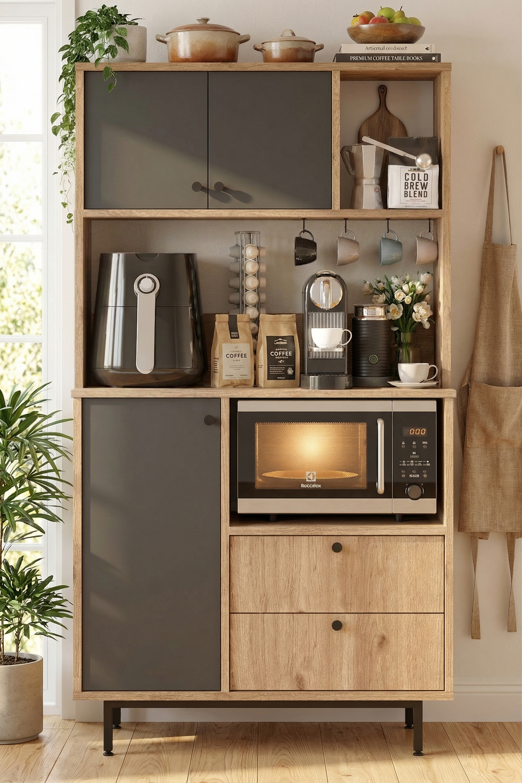 Royce Serisi Kahve Köşesi Çok Amaçlı Dolap Mutfak Dolabı Sepet-Antrasit RE3-SA