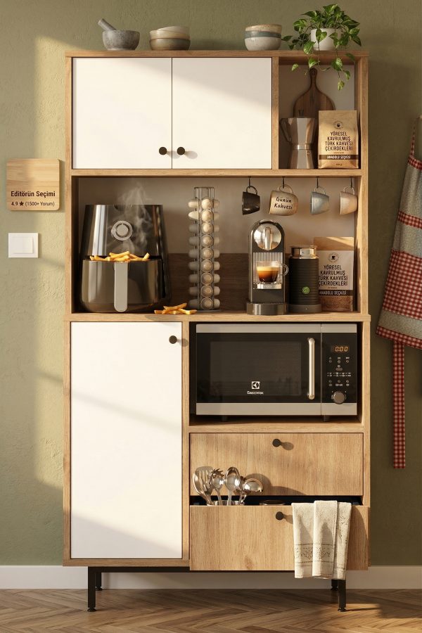 Royce Serisi Kahve Köşesi Çok Amaçlı Dolap Mutfak Dolabı Sepet-Beyaz RE3-SW