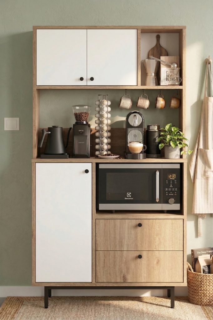 Royce Serisi Kahve Köşesi Çok Amaçlı Dolap Mutfak Dolabı Sepet-Beyaz RE3-SW