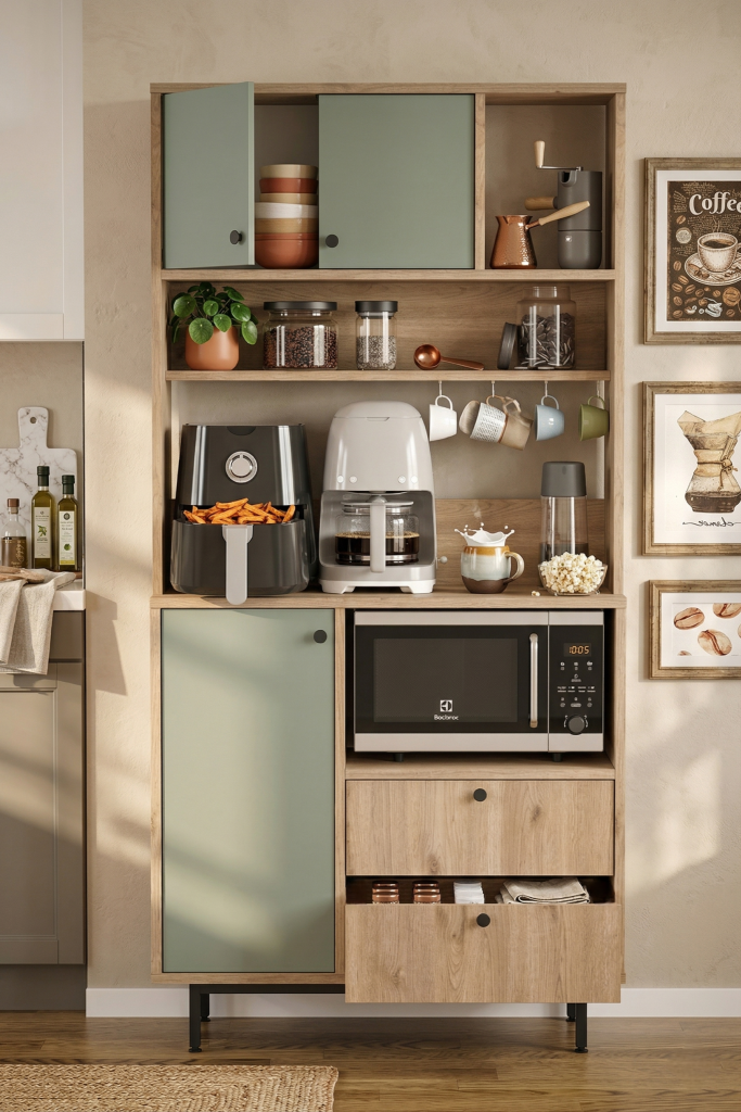 Royce Serisi Kahve Köşesi Çok Amaçlı Dolap Mutfak Dolabı Sepet-Ihlamur Yeşili RE3-SY