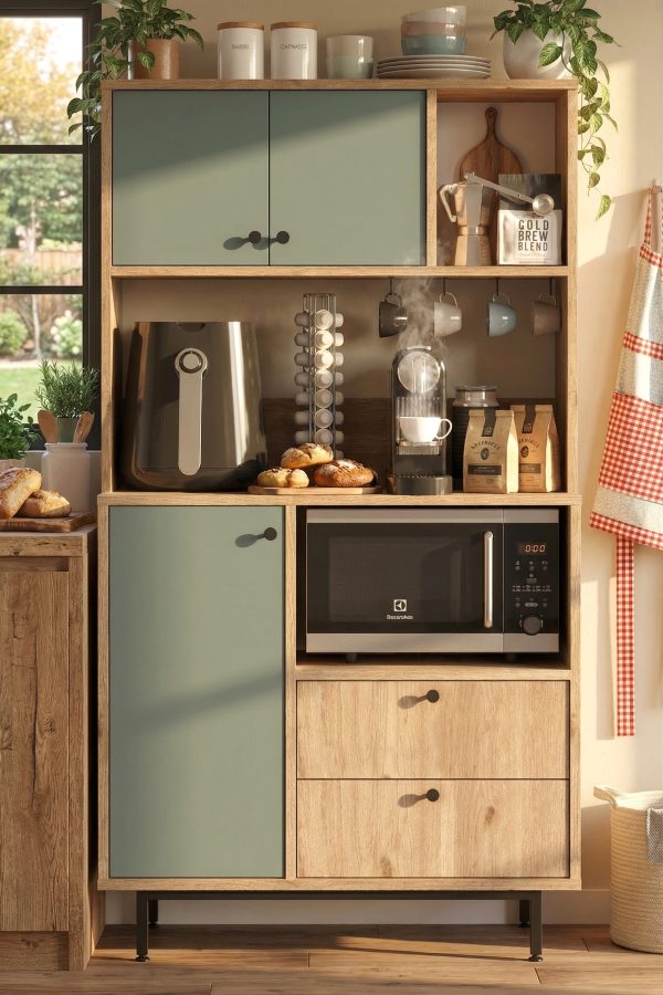 Royce Serisi Kahve Köşesi Çok Amaçlı Dolap Mutfak Dolabı Sepet-Ihlamur Yeşili RE3-SY