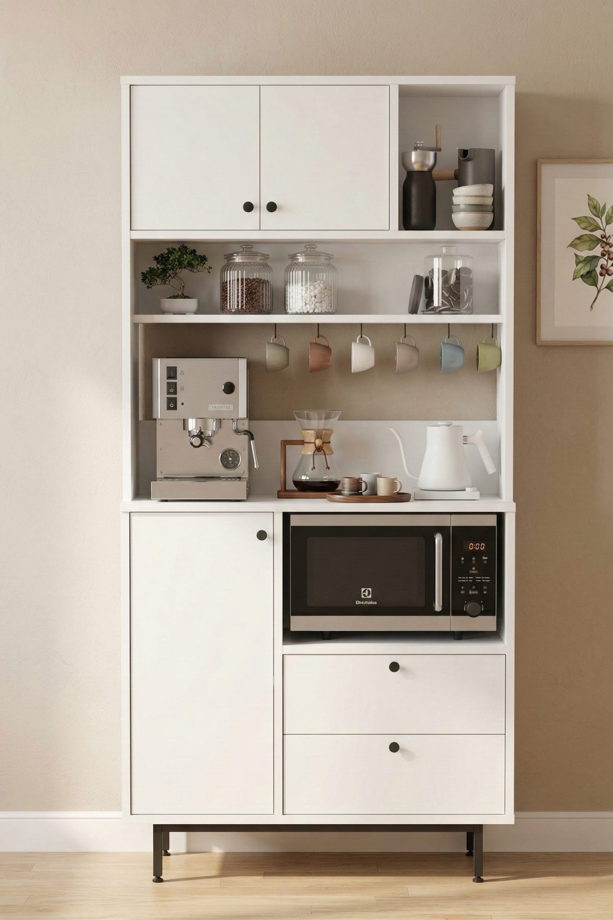 Royce Serisi Kahve Köşesi Çok Amaçlı Dolap Mutfak Dolabı Beyaz RE4-W