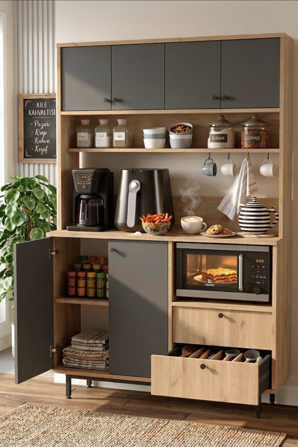 Royce Serisi Kahve Köşesi Çok Amaçlı Dolap Mutfak Dolabı Sepet-Antrasit RE5-SA