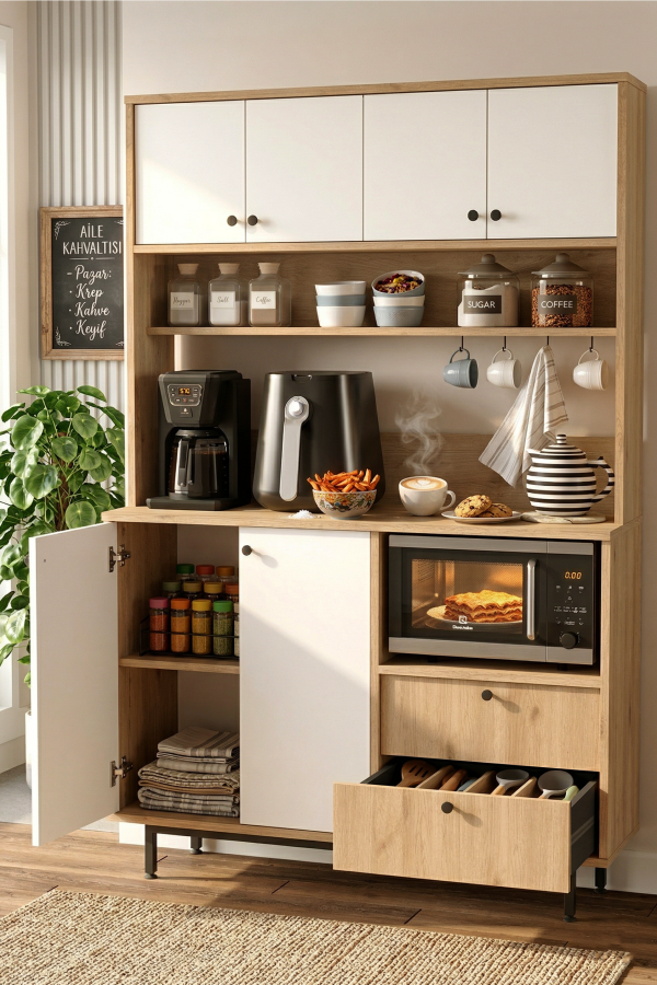 Royce Serisi Kahve Köşesi Çok Amaçlı Dolap Mutfak Dolabı Sepet-Beyaz RE5-SW