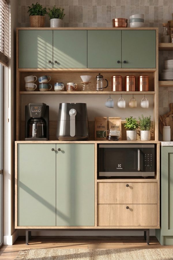 Royce Serisi Kahve Köşesi Çok Amaçlı Dolap Mutfak Dolabı Sepet-Ihlamur Yeşili RE5-SY