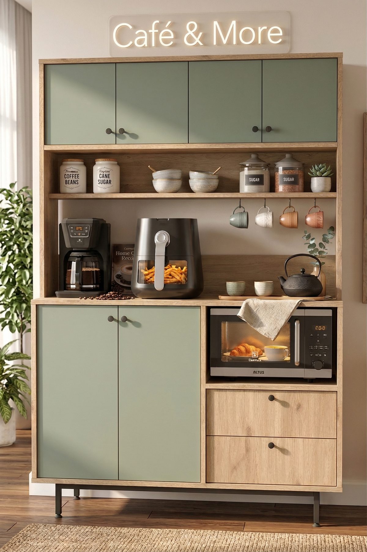 Royce Serisi Kahve Köşesi Çok Amaçlı Dolap Mutfak Dolabı Sepet-Ihlamur Yeşili RE5-SY