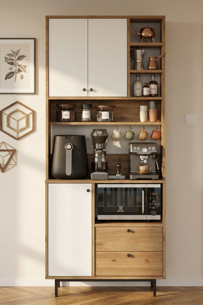 Royce Serisi Kahve Köşesi Çok Amaçlı Dolap Mutfak Dolabı Sepet-Beyaz RE6-SW