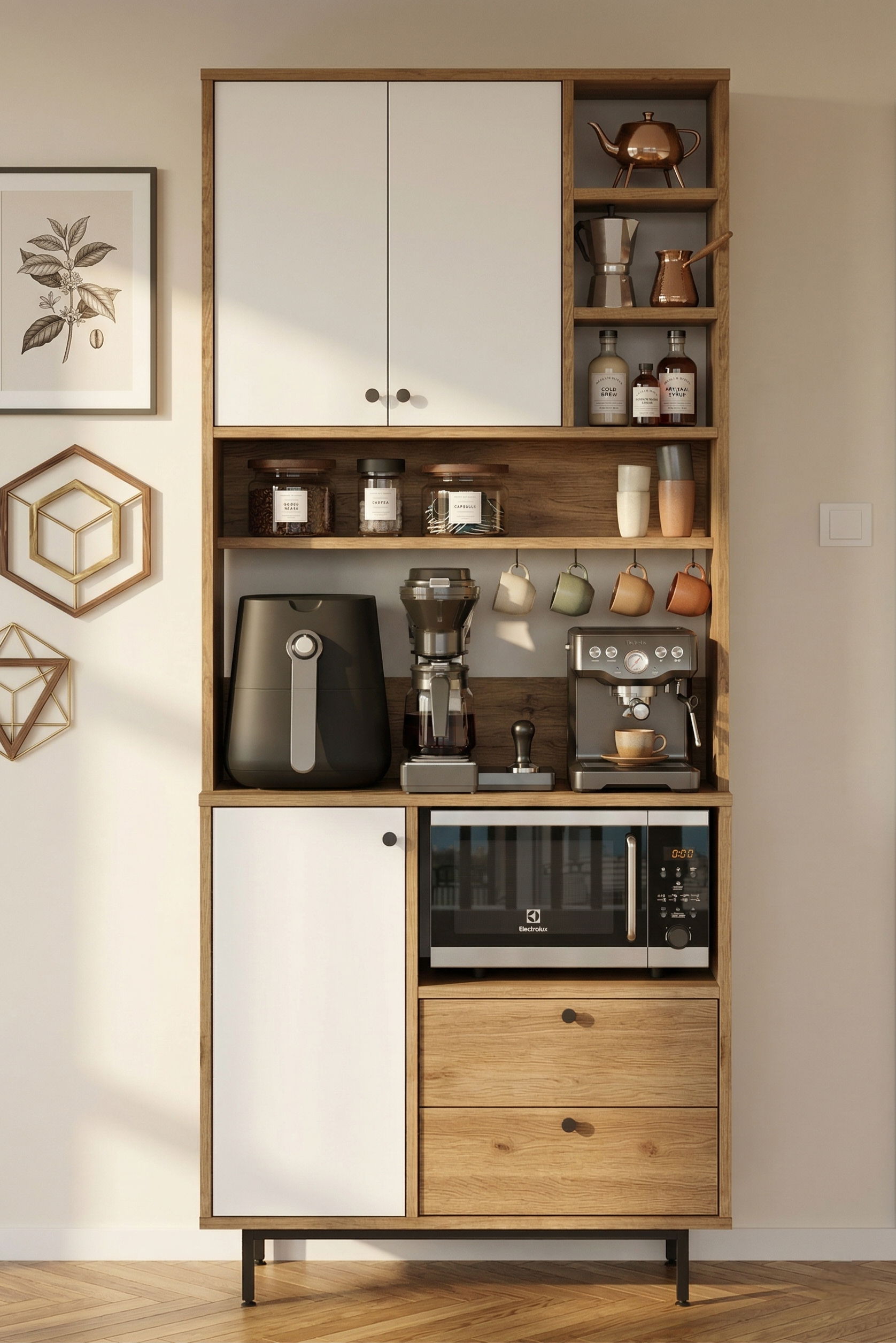 Royce Serisi Kahve Köşesi Çok Amaçlı Dolap Mutfak Dolabı Sepet-Beyaz RE6-SW