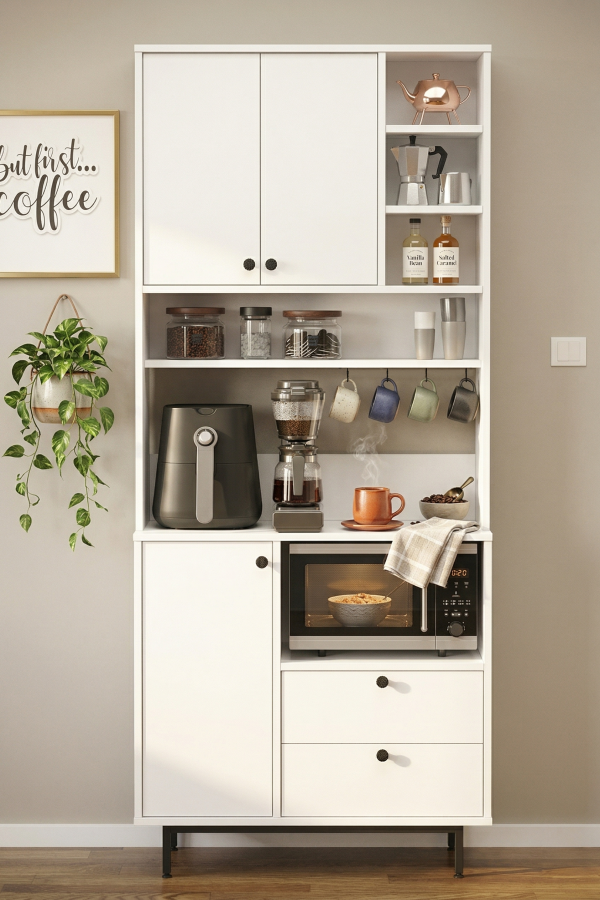 Royce Serisi Kahve Köşesi Çok Amaçlı Dolap Mutfak Dolabı Beyaz RE6-W